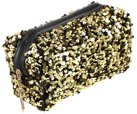 Trousse à Maquillage à Paillettes Carrée Grosse Capacité Or | Oxford et Velours, Fermeture Zippée Sécurisée, 1 Pièce Légère pour Voyage et Présent Style Aléatoire