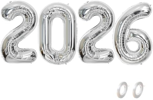 Balorise 40 Pouces Aluminium Ballon Géant Argenté 2026, Décoration de Foil Ballons pour la Fête du Nouvel An