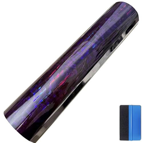NewL Film Vinyle Auto Fibre Carbone Forgée Violet Caméléon 30x150cm | Finition fibre carbone forgée, outil inclus, auto-adhésif, canaux anti-bulles, souple extensible, pour voiture, moto, meubles