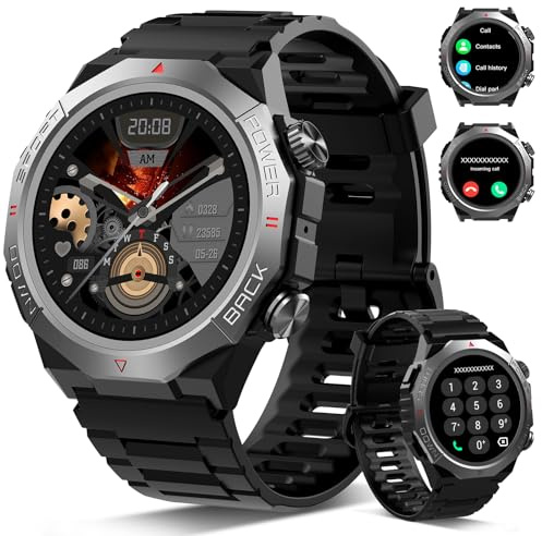 Atheewon Militaire Montre Connectée Homme Femme avec Appel Bluetooth, Etanche IP68 pour Android/iOS, Noir