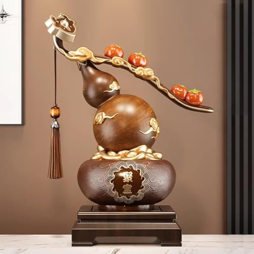 CSPJPIZIYB Estatua de Calabaza Feng Shui, Decoración de Resina Wu Lou, con Cuenco de la Abundancia, para la Buena Suerte, para Colocar en la Sala de Estar, la Oficina o la Entrada(Brown)