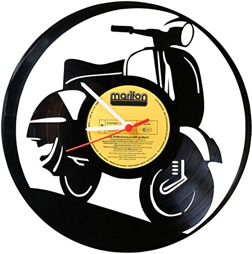 Wanduhr aus Vinyl Schallplattenuhr Vespa Upcycling Design Uhr Wand-Deko Vintage-Uhr Wand-Dekoration Retro-Uhr Made in Germany