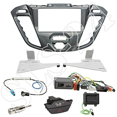 Autoradio 2-DIN Blende Nebula+ CAN-Bus Lenkradfernbedienungsadapter auf Multilead Radio+ Fakra Antennenadapter Phantomeinspeisung+ Ford Warnblinkschalter für Ford Transit/Tourneo Custom ab 11/12