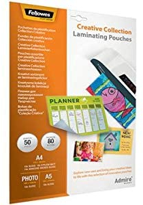 Fellowes Laminierfolien Set Creative Collection mit verschiedenen Laminierfolien (A4, A5, 10 x 15 cm), 80 Mikron 2 x 80), 50 Stück