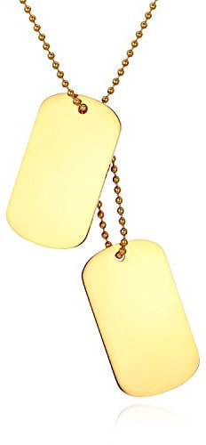 JewelryWe Schmuck Herren Dog Tag Halskette mit kostenloser Gravur, Edelstahl 2 Hochglanz Poliert Erkennungsmarken Dog Tags Anhänger mit 60cm Kette, Gold