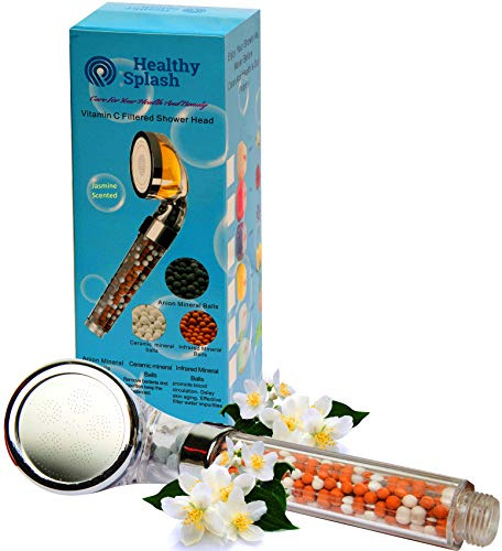 Healthy Splash, Jasmine Scented Vitamin C Filtered Hand Shower Head, Fluoride & Chlorine Shower Filter, Softens Hard Water, Increases Water Pressure While Saving Water, Easy Installation