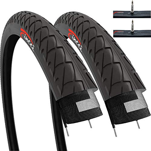 Fincci Fahrradreifen 26 x 2,1 Zoll - Paar Slick Reifen 26 Zoll mit 2X 54-559 Presta Schläuchen - Fahrradmantel für MTB, City-, E-Bike, Hybrid-, Renn- & Tourenrad – 2er Pack