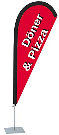Vispronet Beachflag Döner Pizza - versch. Bodenelemente - Höhe 2,04 m - Indoor- & Outdoor (Bodenplatte 30x30 cm)