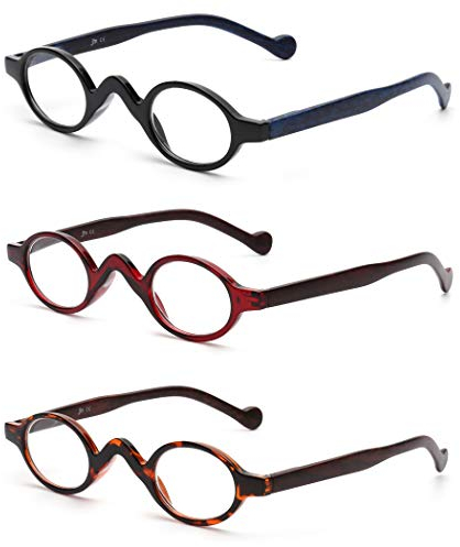 JM 3 Pack Klein Oval Lesebrille Vintage Federscharnier Gläser für Leser Damen +2.5 Schwarz&Rot&Schildkröte