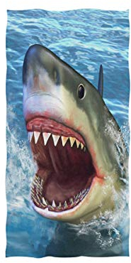 WowPrint Großartig Weiß Hai Muster Handtuch Strandhandtuch, Leicht, Weich Microfaser Badetücher, Dekoration Hand Handtücher für Küche Zuhause Bad Spa Fitnessstudio Hotel (76 x 38 cm)