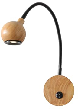 ACMHNC Holz Wandleuchte Leselampe 3W LED Morden Wandleuchten Mit Schalter Flexibler Schwanenhals Schlafzimmer Nachttischlampe 4000K Wandlampe Spot Lampe Leselicht für Studio Lesen,Schwarz