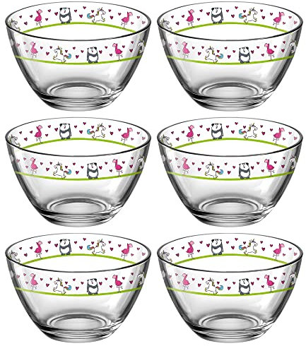 LEONARDO HOME Schale Bambini 6er 12 cm Flamingo/Einhorn/Panda, 6 er Set, 017888, Glas