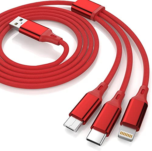 Bawanfa 3 in 1 Multi Charger Cable, 2M/6Ft Nylon Braided Universal 3 Ports with Type C/Micro/Lig-htn-ing Connectors, Long USB Fast Charging Cords for Android/Phone/S amsung/H ua wei/Tablets and More