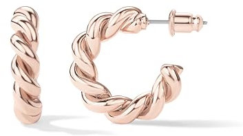 PAVOI 14K Gold Plated 925 Sterling Silver Twisted Rope Round Hoop Earrings in Rose Gold, White Gold and Yellow Gold (16.00, Rose Gold)