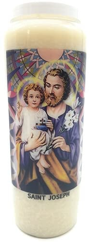 Gebetskerze im Glas, Novena, 18 x 7 cm, 100 % pflanzlich, Brenndauer 9 Tage, 216 Stunden (Josef)