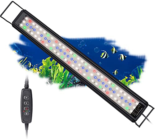 Aquarium LED Beleuchtung, Vollspektrum Aufsatzleuchte Aquarium Lampe mit Timer, 10 Helligkeitsstufen Dimmbar, einstellbare Zeitschaltung 6/10/12 STD., SPL-60