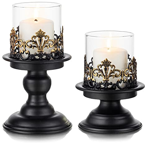 Sziqiqi Vintage Kerzenständer Kerzenhalter für Stumpenkerzen - Schwarz Matt Rustikal Kerzenständer Metall Kerzenleuchter Kerzen Ständer für Weihnachtsdeko Ostern Advent Halloween Ramadan Taufe