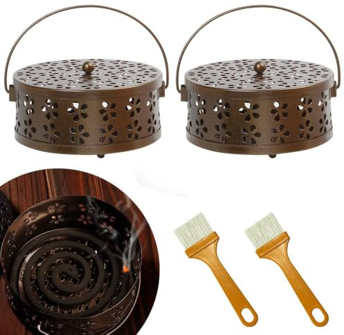 HIQE-FL Porta Incienso Antimosquitos,Portable Mosquito Coil Holder | Mosquito Coil Holder,Porta Incienso Espiral,Quemador Incienso Caja,Soporte Incienso Metal