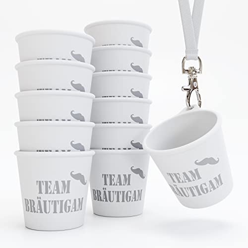SoPro 12x Schnapsbecher zum Umhängen 4 cl wiederverwendbar - Schnapsgläser JGA 40 ml weiß - Schnapsglas zum Umhängen, JGA Schnapsgläser, Schnapsgläser zum Umhängen JGA, Schnapsgläser mit Band