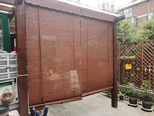 Bambusrollo Rollos Aus Bambus Für Den Außenbereich Für Patio Lang 1/2/ 3 M, Innen Außen Wetterfest Rollos Mit Flachvolant, Sichtschutzvorhang Lichtfilternder Sonnenschutz, Dunkelbraun