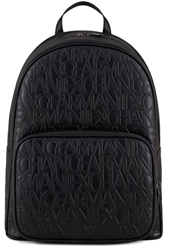 Armani Exchange Men's Essential, Jim, Sustainable, Embossed All Over Logo Backpack, Black