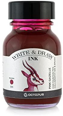 Octopus Write and Draw Ink 396 Pink Gazelle, wasserfeste Tinte zum Schreiben und Zeichnen, Kalligraphietinte, lichtechte Zeichentusche für Füllhalter, pink, 50 ml