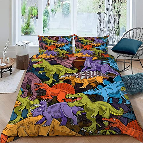 RFFLUX Dinosaurier Bettwäsche 155x220 cm 3teilig mit Reißverschluss 3D Abstrakt Dino Bettwäsche Sets Warme Winter Sommer Weich Bettbezüge mit 2 Kissenbezug 80x80 cm für Teenager