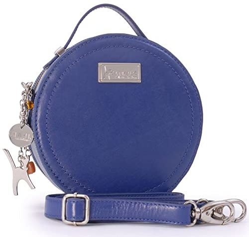 Catwalk Collection Handbags - Damen Runde Leder Umhängetasche - Henkeltasche/Handtasche Klein - Abnehmbarer Schultergurt - Tiffany - Blau