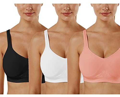 Vertvie Damen 1/2/3er Set Sport BH Einfarbig Ohne Bügel Bustier Klassische Bequem Stretch Bra Mittle Halt Gepolstert Wohlfühl-BH (Schwarz+Weiß+Rosa, M)