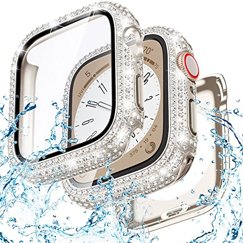Goton Custodia impermeabile per Apple Watch Serie 6/5/4, SE 3/2/1, 44 mm | Paraurti anteriore in policarbonato scintillante e retro cavo per iWatch, resistente all'acqua, facile da installare