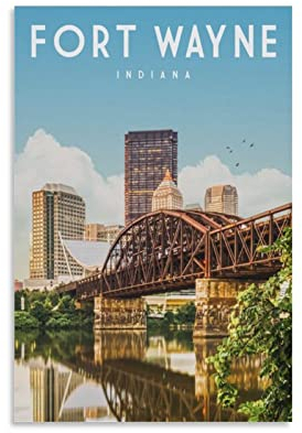 ONOTIO Fort Wayne Indiana Vintage Reiseposter Landschaft 40 x 60 cm Wandkunstdruck Leinwandbild Kunstdruck Moderne Familie Schlafzimmer Dekor Poster