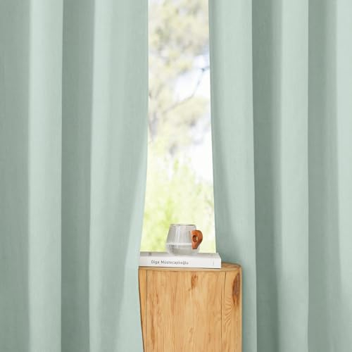 PONY DANCE Linen Curtains Living Room Leinenvorhänge mit Kräuselband 2er Set H 245 x B 140 cm Wohnzimmer Vorhang Modern Leinen Gardinen Halbtransparent Leinenoptik Vorhänge für Schienen, Salbeigrün
