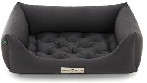 HOUND & NATURE | Orthopädisches Hundebett Zermatt, Hundekorb Mittelgroße Hunde mit hohem Rand, Kuscheliges Hundesofa mit Hundekissen waschbar (M - 95x70 cm, Grau)