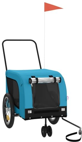 vidaXL Fahrradanhänger Hunde, Hundeanhänger mit Reflektoren Flagge, Hundetransporter Maximale Belastbarkeit 30 kg, Haustier Transportwagen, Blau Schwarz Oxford-Gewebe Eisen