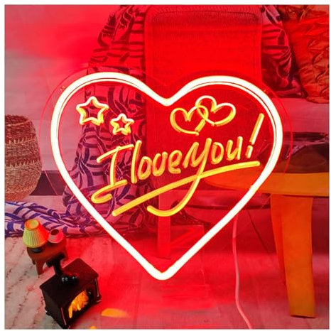 CAKERS Romantic Neon Atmosphere Lights|Love Themed Led Neon Letter Signs|USB-Powered Wall Decor Light Up Led Sign,I Love YOU-30x27cm(11.8x10.6in)