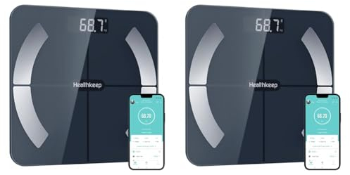 Körperfettwaage, Bluetooth Personenwaage mit App, Smart Digitale Waage für Körperfett, BMI, Gewicht, Muskelmasse, Wasser, Protein, Skelettmuskel, Knochengewicht, BMR, Schwarz (Packung mit 2)