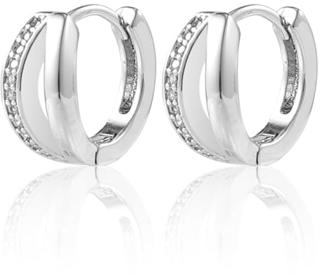 lasuroa Kleine Creolen für Frauen, Mini Doppel Creolen Stilvolle Runde Huggies Creolen Leicht Hypoallergen Creolen Diamant Zierlich Schmuck Geschenke für Mädchen (Silber)