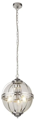Licht-Erlebnisse Pendelleuchte rund Ø 32 cm H: max. 1,2 m verstellbar 3x E14 Chrom Klar Glas Metall Jugendstil Hängeleuchte Küche Wohnzimmer Hängelampe Esszimmer
