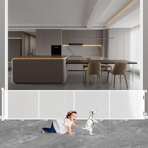 Puerta Seguridad Bebé Extensibles, 0-500 cm Barrera Seguridad Niños y Perros, Vallas de Seguridad para Niños Escaleras y Pasillos, Interiores y Exteriores (Blanco)