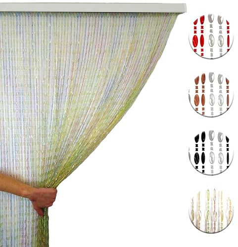 Tenda Antimosche a Perline Bicolore con Fili Alternati, Moschiera a Pannello Ombreggiante Divisoria per Porta Finestra Ingresso Balcone Giardino con Kit Ganci - Millecolori, 100x220