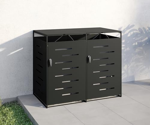 STEELSØN Diorus Mülltonnenbox 2er bis 240L abschließbar – Hochwertige Mülltonnenverkleidung für 2 Tonnen – Müllbox Stahl – Müllcontainer Schwarz - Mülltonnen Box wetterfest – Gerätebox mit Schloss