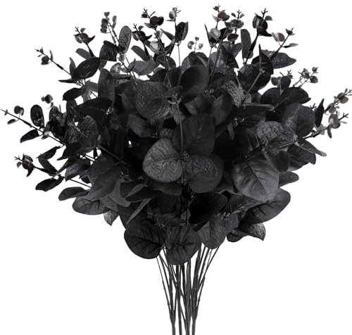 N&T NIETING 6 ramas artificiales de eucalipto de plata dólar hojas de eucalipto de seda tallos para bodas góticas, hogar, interiores, exteriores, bodas, decoración de mesa, fiestas, Halloween, color