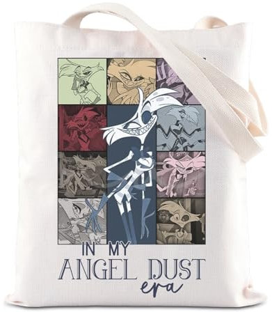 FOTAP In My Angel Dust Era Handtasche Cartoon Charactar Lover Geschenk Angel Dust Inspire Tote Bag Hazbin Anime Einkaufstasche, Weiss/opulenter Garten, 14.56 inches x 12.59