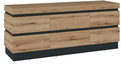 möbelando Lowboard >Corte< in Coast Evoke Eiche Dekor/Kosmos Grau - 160,8x68x45cm (BxHxT)
