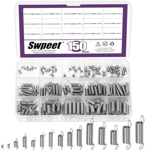 Swpeet 150Pcs 15 Different Sizes Stainless Steel Extension Spring with a Dual Hook Assortment Kit, Mechanical Extension Springs Small Spring for Home Repairs