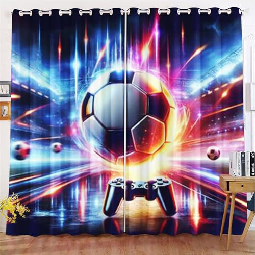 Qiqumax Fußball Gardinen Verdunkelungsvorhänge Für Kinderzimmer Jungen Fußball Sport Blickdicht Vorhänge Fußball Verdunkelungsvorhang Für Schlafzimmer (7,220x215cm(BxH)/ 110x215cmx2)