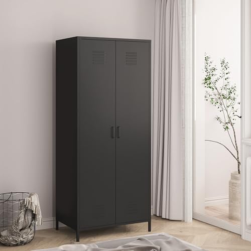 [en.casa] Kleiderschrank Seinäjoki Spind Kleiderspind Umkleidespind 180 x 76 x 50 cm Metallschrank Mehrzweckschrank mit Zwei Türen Garderobenschrank Umkleideschrank Allzweckschrank Stahl Schwarz