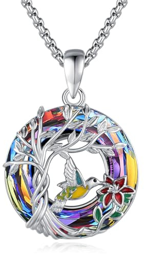 Eusense Colibri Pendentif pour Femmes 925 Argent Sterling Arbre de Vie Pendentif Colibri Collier Oiseau Pendentif Colibri Cadeaux Bijoux pour Femmes Filles