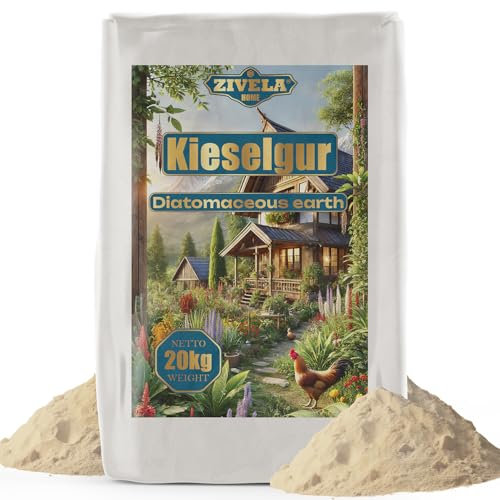 Kieselgur für Hühner 20kg - 100% Natürliche Kieselgur Fein für Gartenbau, Technische Anwendungen und Tierhaltung, Sicher und Effektiv im Kampf gegen Schädlinge - Ideal für Hühnerställe