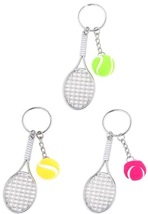KGDUYC Lot de 3 porte-clés raquette de tennis, porte-clés raquette en acier inoxydable, cadeaux pour les femmes, les hommes, les amateurs de jeux de balle et de tennis.